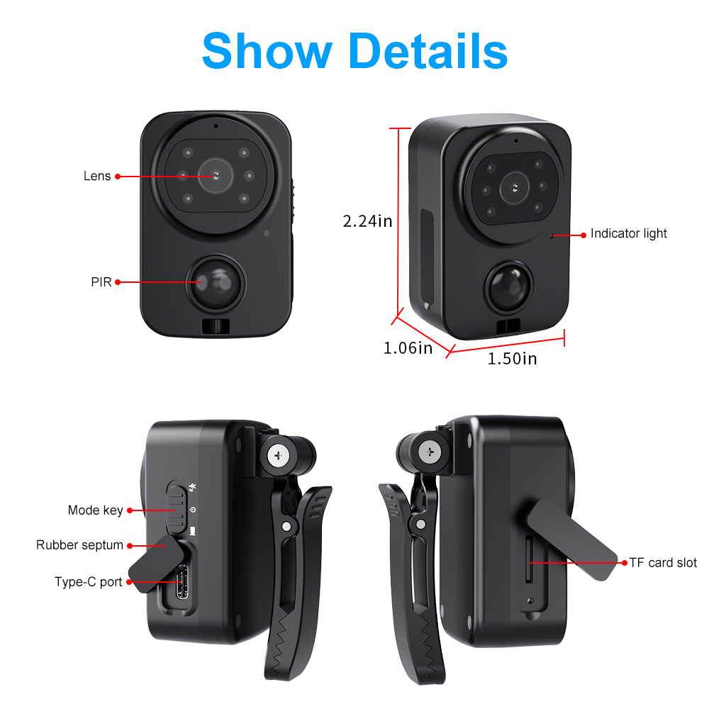 PD01 Waterproof Body Camera 1080P PIR Camera